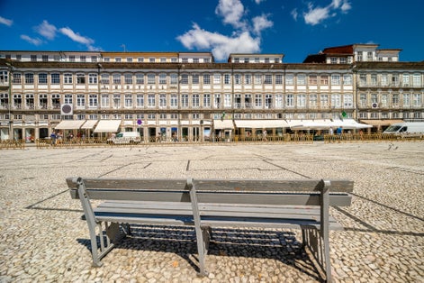 Central square of the city called Largo do Toural, Guimaraes, Portugal