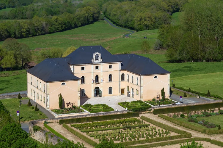 Photo of View of City hall from Hautefort castle, France.