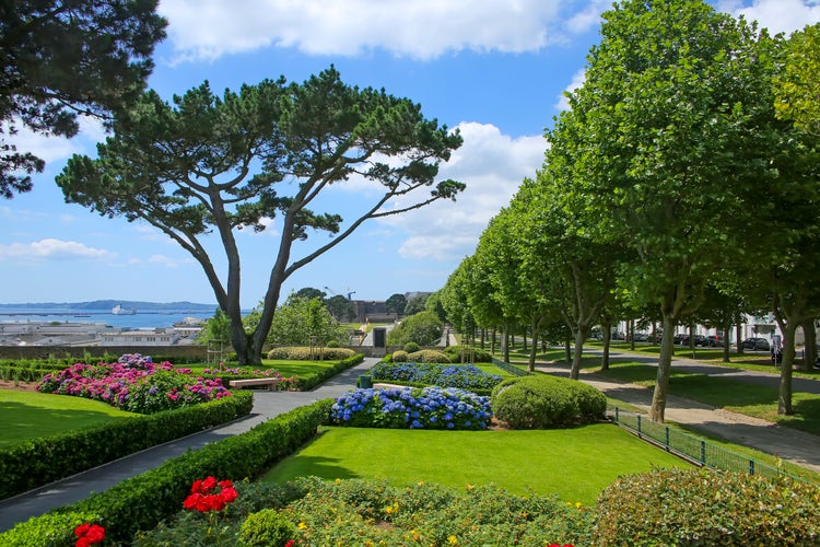 Photo of beautiful view of the harbour and the Château de Brest , France.