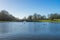 Photo of Verulam lake at Verulamium park in St. Albans at sunny day, England.