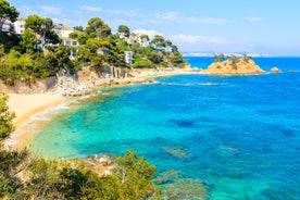 photo of aerial panoramic drone point of view Cabo Roig coastline with blue Mediterranean Seascape view, residential buildings near sandy beach at sunny summer day. Province of Alicante, Costa Blanca. Spain.