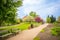 Photo of Territory of botanic dendrology garden in spring time in Pruhonice, Czech Republic.