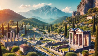 Photo of Selcuk town and ruins panorama as seen from citadel, Turkey.