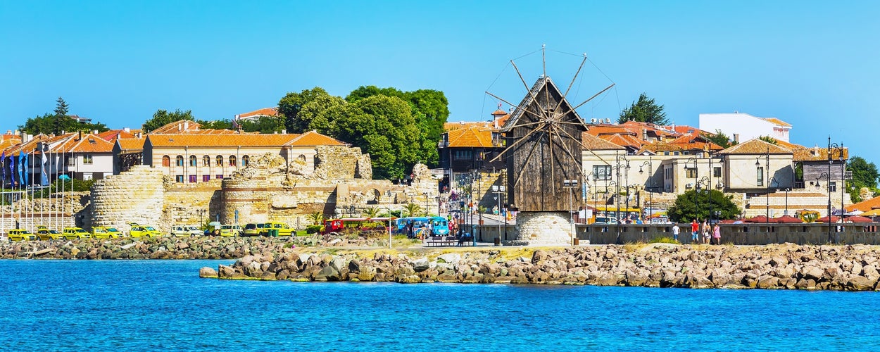 Windmill and old town in Nessebar, Bulgaria, by the Black Sea..jpg