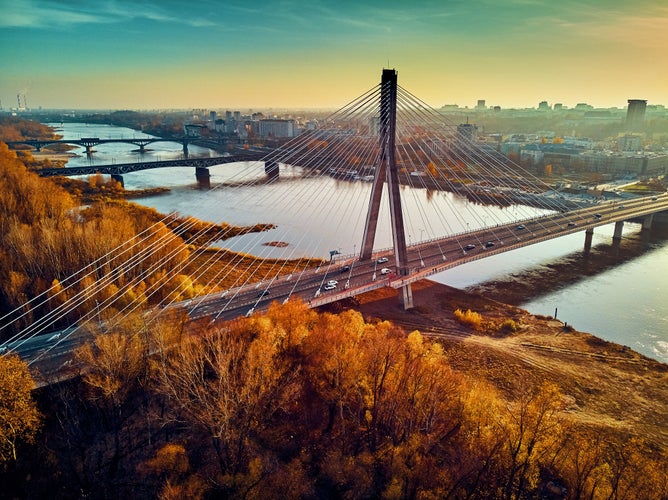 Beautiful panoramic aerial drone sunset view to Warsaw city center.jpg