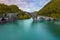 view of the Ponte della Maddalena or Ponte del Diavolo in Borgo a Mozzano Lucca. tuscany Italy