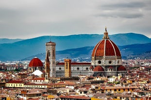 Florence Aerial View of Ponte Vecchio Bridge during Beautiful Sunny Day, Italy