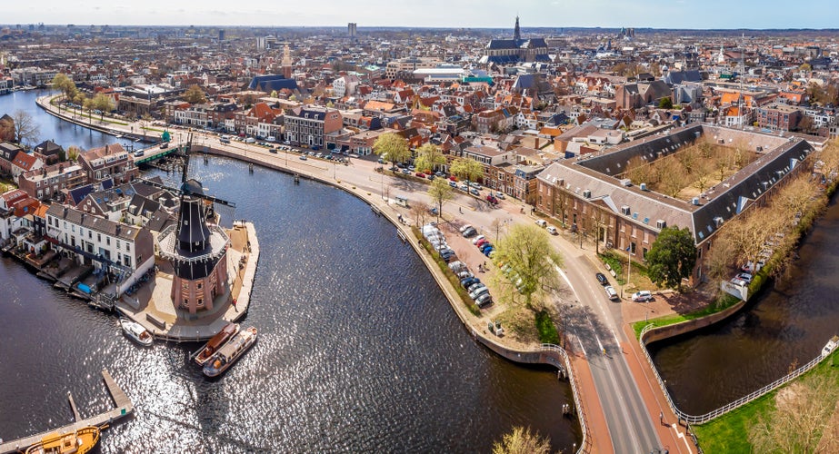 Aerial view of windmill in Haarlem, Netherlands