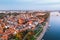 Photo of aerial view of Torun old town with Vistula river, Poland.