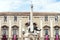 photo of view famous landmark on main square Piazza del Duomo in Catania, Sicily, Italy, monument The Elephant's fountain (Fontana dell'Elefante) on main square Piazza del Duomo, Cagliari, Italy.