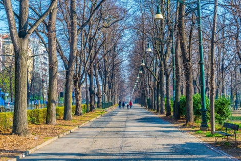 photo of view of a promenade leading through the parco del valentino in the italian city torino