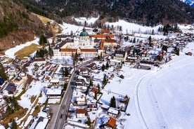 Photo of loisach river flowing through garmisch-partenkirchen, idyllic winter landscape bavaria.