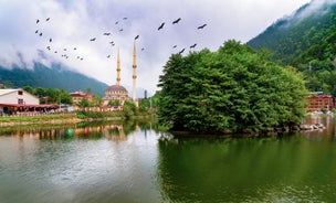 Photo of aerial view to the Uzungol lake famous tourist destination in summer in city of Trabzon ,Turkey.