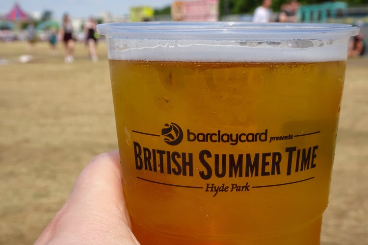 Cold beer in a branded cup at British Summer Time festival in Hyde Park, London..jpg