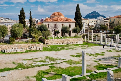 photo of view of Ruins of the ancient Athens, Hadrian's library., Athens, Greece.