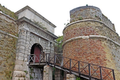 Photo of details of St. Nicholas fortress. Fortress is located in the town of Sibenik, on the eastern shores of the Adriatic, in central Dalmatia, Croatia.