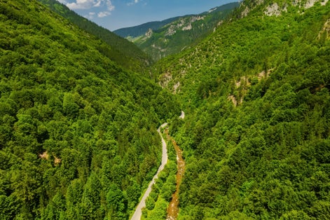 Photo of Trigrad gorge canyon of vertical marble rocks in rhodope mountains, Bulgaria.