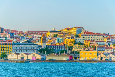 waterfront in Cacilhas in Lisbon, Portugal.