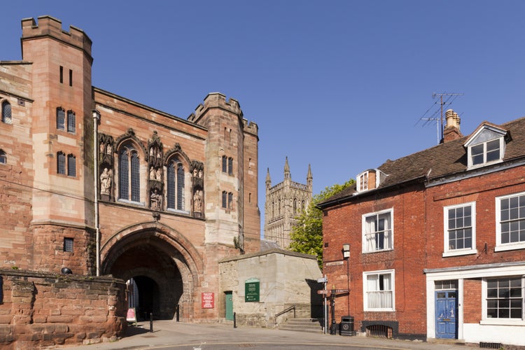 The Edgar Tower was the gate to the monastic precinct of Worcester Cathedral, and is variously dated to the 13th and 14th centuries. It is now the entrance to College Green and the Cathedral offices.