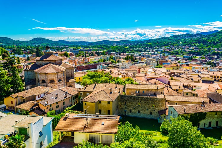 Photo of aerial view of the church of Saint Cosma and Damiano at Mendrisio in Switzerland.