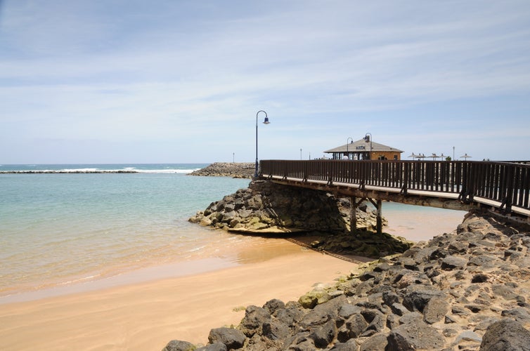 Photo of beach in Caleta de Fuste. Canary Island Fuerteventura, Spain.