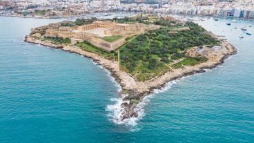 Photo of beautiful aerial view of the Spinola Bay, St. Julians and Sliema town on Malta.