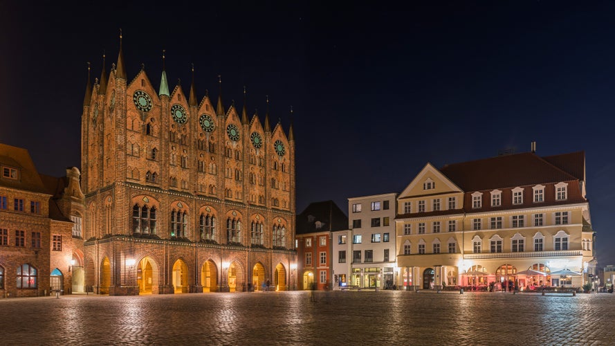 Stralsund - historic brick gothic town hall on the old market square, Pomerania, Mecklenburg-Western Pomerania (Mecklenburg-Vorpommern), Germany