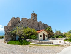 Photo of Heraion in Perachora with small beach, Loutraki, Greece.