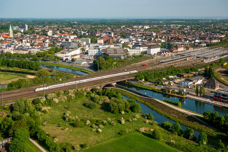 Aerial photo of the city Hamm , Germany .