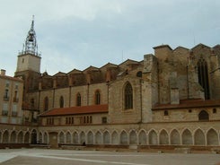 Photo of the Canal and Castle of Perpignan in springtime, Pyrenees-Orientales, France.