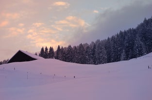 Photo of aerial view of Lenk  village in Switzerland.