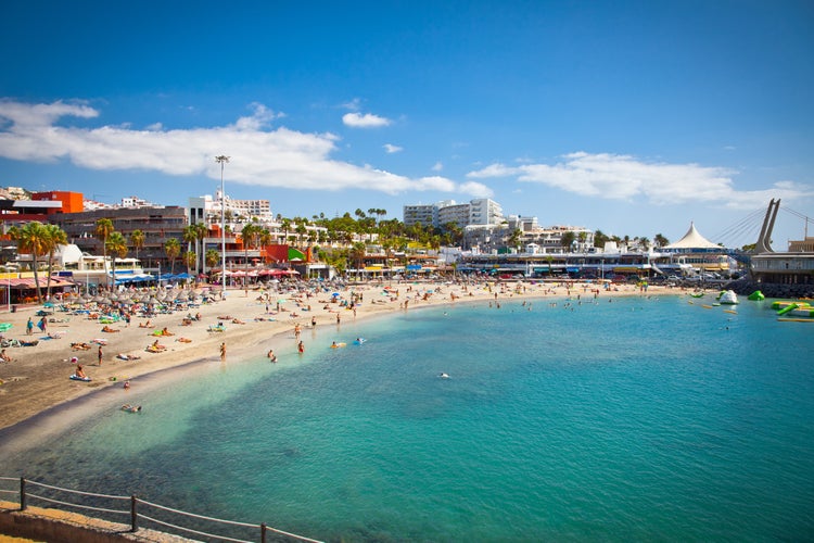 'Photo of beautiful sandy beach in Adeje Playa de las Americas on Tenerife, Spain.