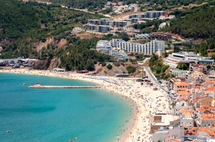 photo of panoramic view of Sesimbra, Setubal Portugal on the Atlantic Coast.