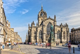 Photo of beautiful view of the old town city of Edinburgh from Calton Hill, United Kingdom.