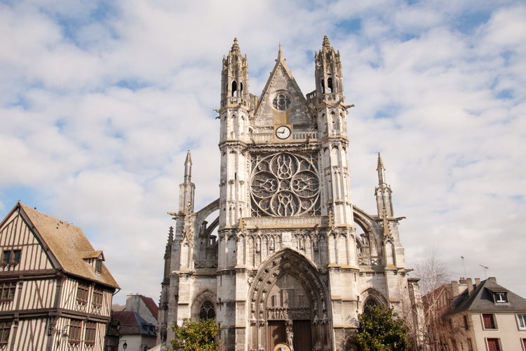 Photo of beautiful church on Vernon town square in Normandy, France.