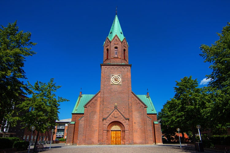 Silkeborg Church (aka Silkeborg Kirke) facing the Square in Silkeborg in East Jutland, Denmark