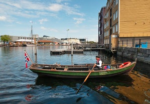 Trondheim city aerial panoramic view. Trondheim is the third most populous municipality in Norway.