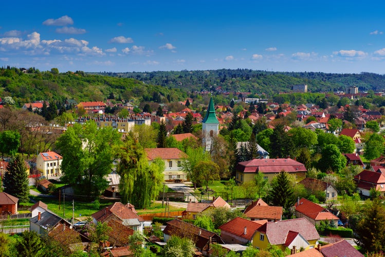 View to the Miskolc city from the wall of Diosgyor castle, Hungary