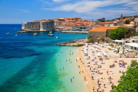 Photo of aerial view of Stobrec popular touristic destination on Adriatic sea, suburb of city of Split, Croatia.