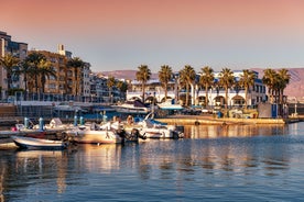 Photo of panoramic view of the Mediterranean beach of Roquetas de Mar in southern Spain.