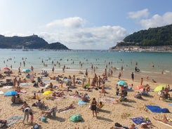 Photo of panoramic aerial view of San Sebastian (Donostia) on a beautiful summer day, Spain.