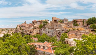 Photo of aerial view of Afyon Castle and Afyon City view from Hidirlik Hill, Turkey.