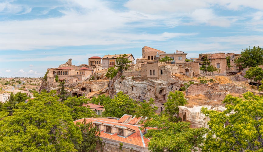 Photo of Magic fungous forms of sandstone in the canyon near Cavusin village, Cappadocia, Nevsehir Province.