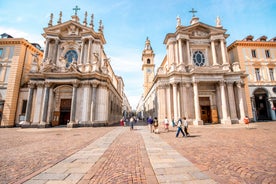 Photo of aerial view of the main square with church in Monza in north Italy.