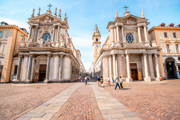 Photo of Two similar churches on San Carlo square in the old city center of Turin city in Italy.