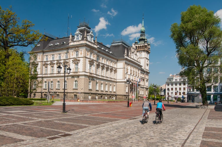 Bikers on the market before Town Hall in Bielsko-Biala (Plac Ratuszowy), Poland