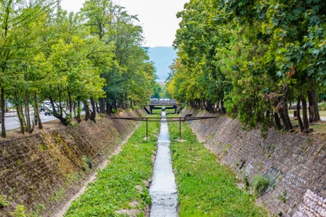 Photo of view of Perlovska River from the Eagle Bridge in Sofia, Bulgaria.
