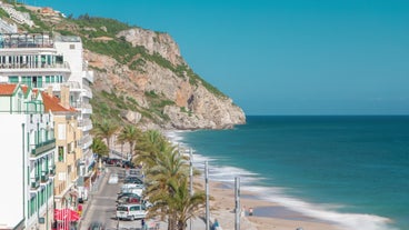 photo of panoramic view of Sesimbra, Setubal Portugal on the Atlantic Coast.