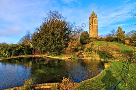 Photo of the historic Cabot Tower, located in Brandon Hill Park in the city of Bristol, UK.
