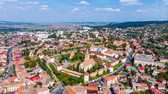 Photo of the Small Square piata mica, the second fortified square in the medieval Upper town of Sibiu city, Romania.